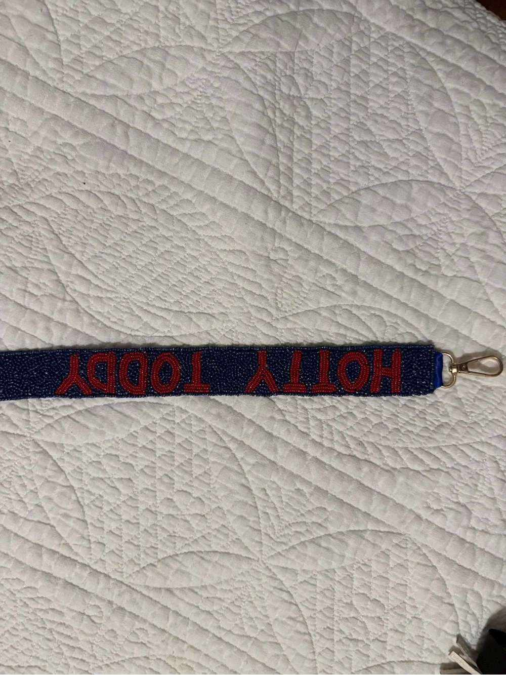 Hotty Toddy Navy Beaded Strap with Red Lettering